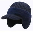thumbnail image 2 of Men Warm Baseball Beanie Hat with Earflap Winter Visor Brim Knitted Caps Thicken Plush Lined Ski Hat 52# Navy Free, 2 of 3