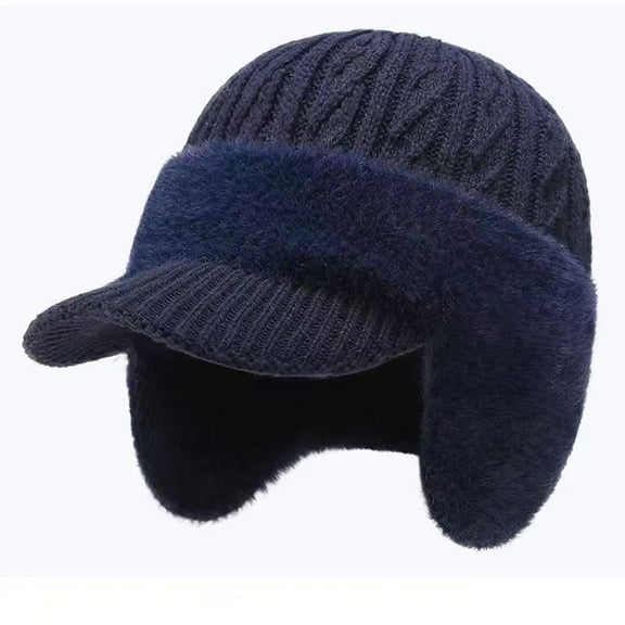 Men's Wool Blend Beanie, Thick Chunky Knit Slouchy Skull Cap, Warm Unisex Winter Hat for Snowboarding, Skiing and Casual Street Style Navy
