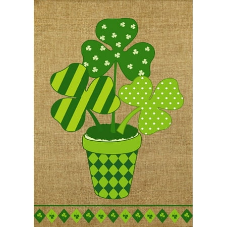 Potted Shamrock Burlap St. Patrick's Day House Flag 28" x 40" Briarwood Lane