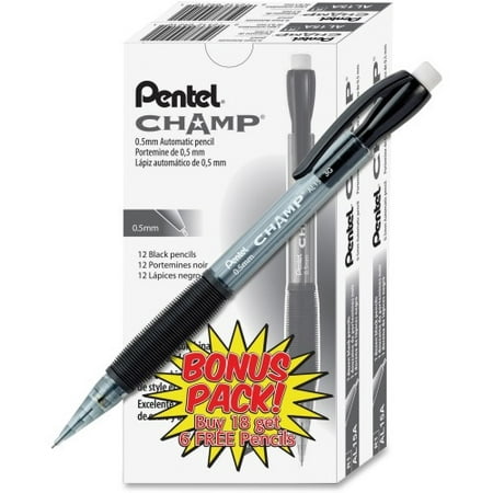 Pentel Champ Mechanical Pencils HB Lead - 0.5 mm Lead Diameter - Refillable - Black Lead - Black Barrel - 24 / Pack