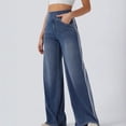 thumbnail image 5 of Womens Pull On Jeans Wide Leg Stretchy Side Striped Denim Pants | Boyfriend Style, Side and Back Pockets, Trendy Casual, High Waisted, 5 of 5