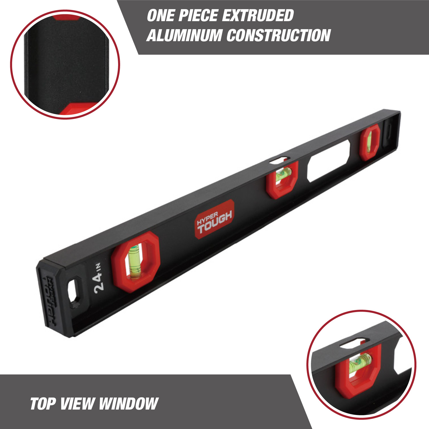 Hyper Tough 24-inch Heavy Duty 3 Vial Box Beam Level