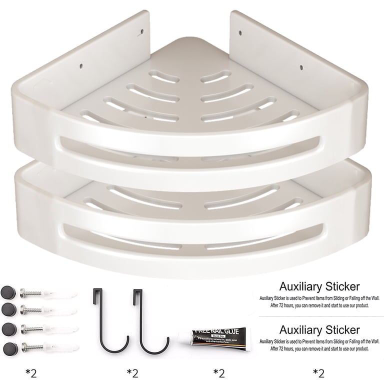 Questech Retrofit Corner Shower Shelf - 8 Inch No-Drill Bathroom Storage For Tiled Walls (Bright White)