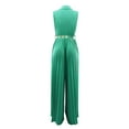 thumbnail image 4 of Womens Trendy Sleeveless Dress Jumpsuits V Neck Pleated Wide Leg Long Romper Chain Belt Dressy Work Playsuits (S, Green), 4 of 5