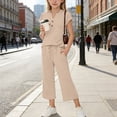 thumbnail image 5 of Zpanxa Girls V Neck Henley Short Sleeve Top Wide Leg Pants Set Casual Two Piece Outfit Toddler Khaki 9 Years, 5 of 9