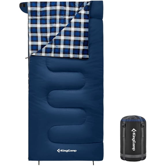 KingCamp XL Lightweight Cotton Flannel Sleeping Bag - Cold Weather Ready, 5℉-39℉, Envelope Design for Adults, Ideal for Backpacking & Camping, 5.07LBS, Right (Navy)