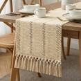 thumbnail image 2 of Macrame Boho Table Runner 72 Inches Long Farmhouse Woven Cotton Home Decor for Dining Room Table Kitchen Island Buffet Console Bridal Shower Party Rustic Farmhouse Kitchen Decor - 12x72 Inch（Khaki）, 2 of 8