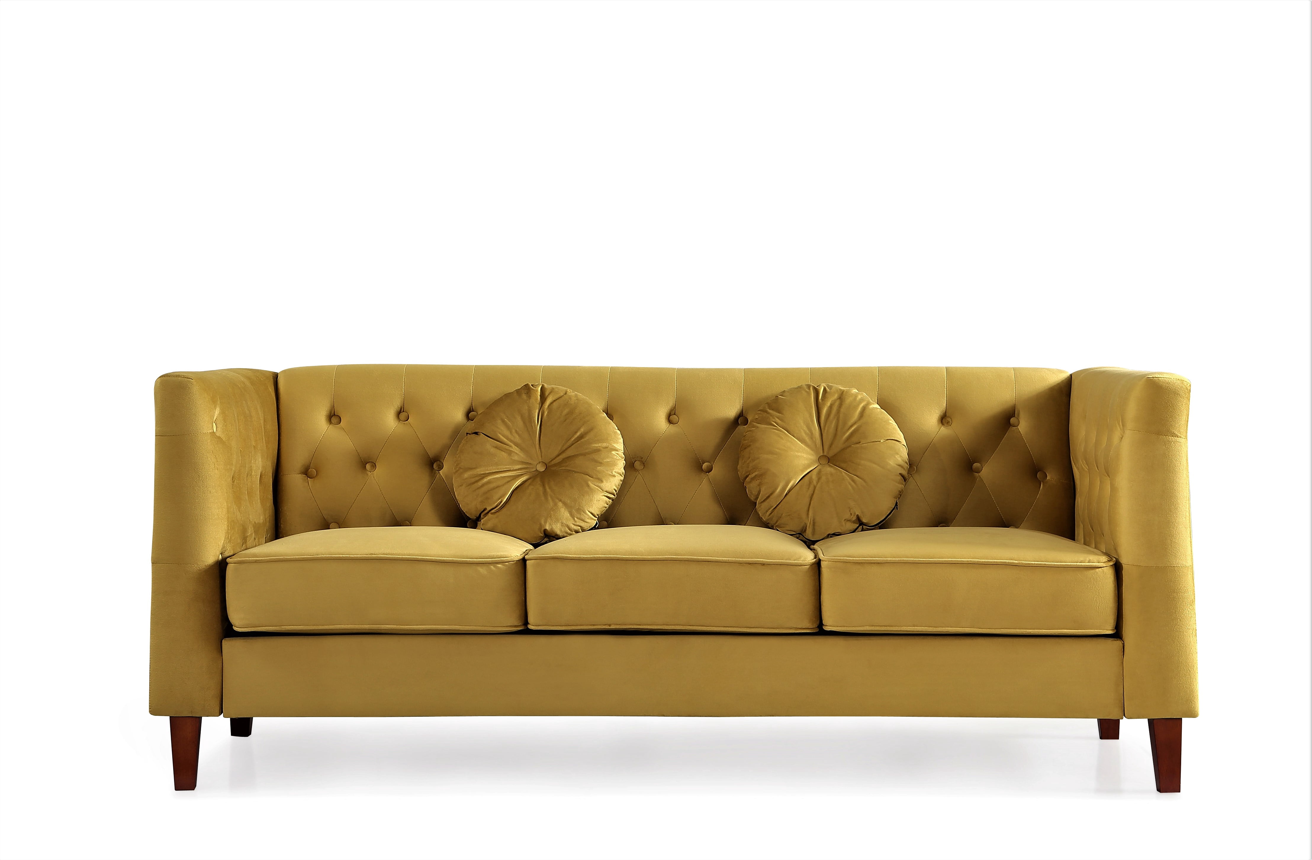 Uspridefurniture Fancher Kittleson Velvet Classic Sofa,Yellow