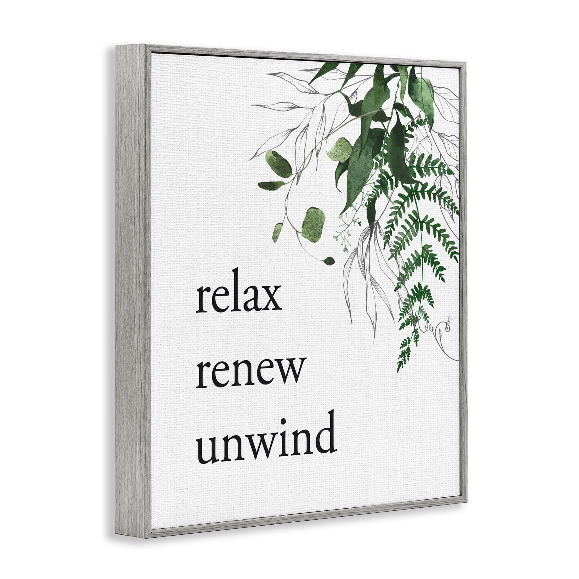 Relax Renew Unwind with Foliage Gray Framed Giclee Art, design by Lettered and Lined