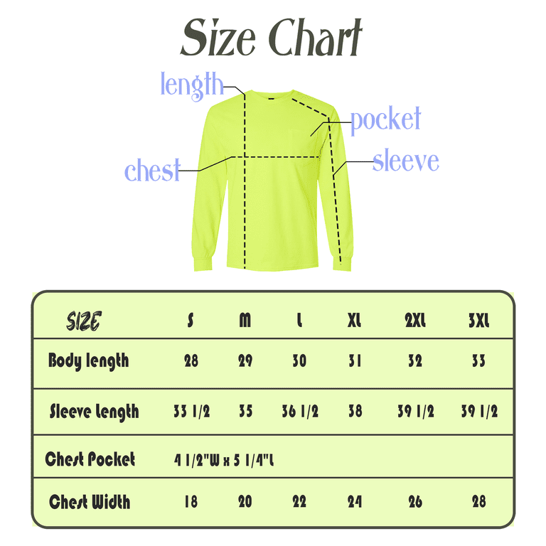 Gildan Safety Long Sleeve Cotton Pocket T-Shirt for Men, Hi-Vis