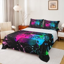Castle Fairy Female Men Gradient Video Game Queen Sheet Sets,Abstract Ombre Gamer Bed Set