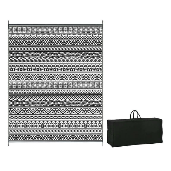 Topcobe Reversible Outdoor Rug Carpet RV Camping Rugs with Carry Bag, 8' x 10', Outdoor Floor Mat for RV, Camping, Backyard, Deck, Picnic, Beach, Gray & Cream White Boho