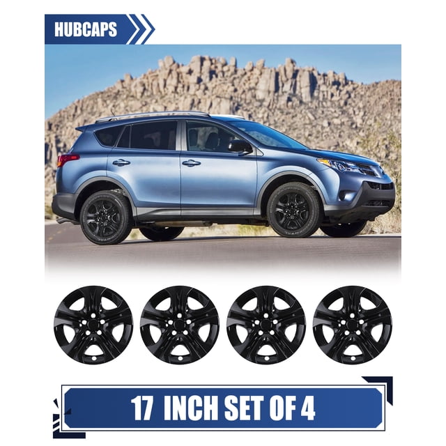 4Pcs 17 inch Steel Hubcaps for Toyota Rav4 2013 2014 2015 2016 2017 2018,Snap-on Installation with Retention Rings,Black Lacquer