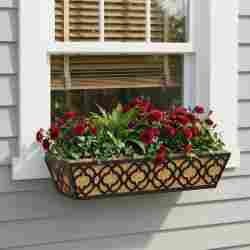 Y&M 24 Inch Window Deck with Nonwoven Fabric Liner, 24" Boxes Horse Trough Coco Basket Railing Planter Metal Hanging Flower for Outdoor Garden Fence Lawn, 4packs