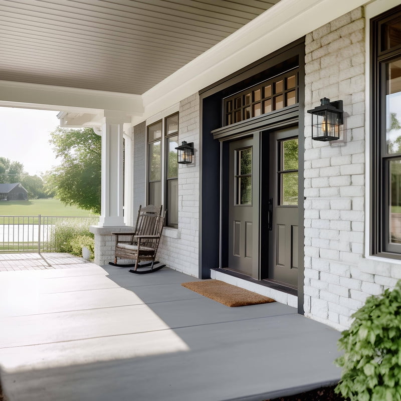 LNC Modern Motion Sensor Outdoor Wall Light with Seeded Glass, Dusk to Dawn Black Lantern