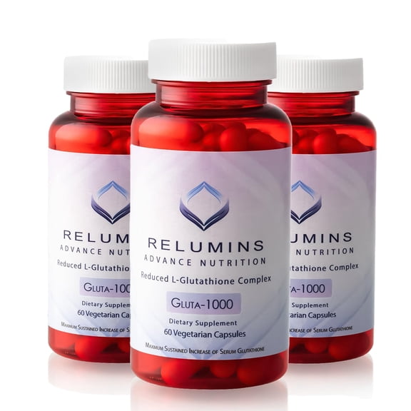 Relumins L-Glutathione Supplement Complex – Spring Glow Essential - World’s Most Advanced Reduced Glutathione 1000mg with Alpha Lipoic Acid, Made in USA – 60 Caps x 3 Bots