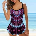 thumbnail image 2 of Women Plus Size Print Strappy Back Tankini Set Two Piece Swimsuits Swimdress, 2 of 9