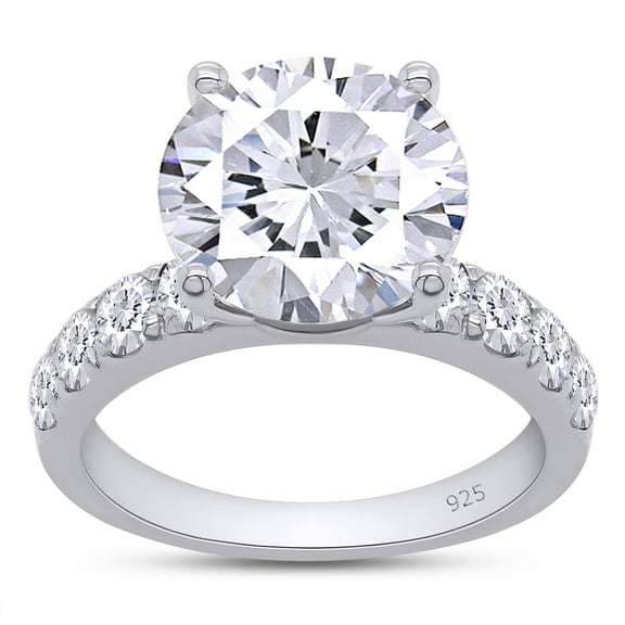 AFFY Moissanite Engagement Ring, Total 4.3cttw Round Cut Lab Created Diamond, 14K White Gold Plated Sterling Silver Promise Anniversary Ring for Women Ring Size-4