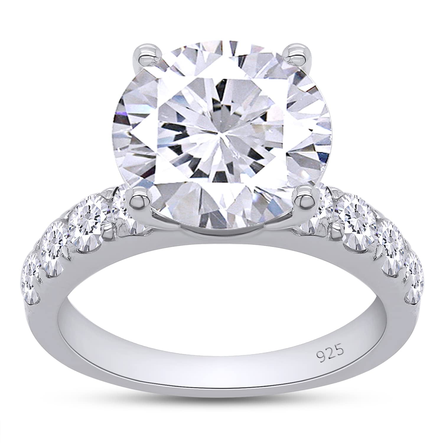 AFFY Moissanite Engagement Ring, Total 4.3cttw Round Cut Lab Created Diamond, 14K White Gold Plated Sterling Silver Promise Anniversary Ring for Women Ring Size-4