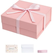 Pink Gift Boxes with Lids Pack of 1, 6x6x3 Inches Small Gift Box with Ribbon, Collapsible Gift Boxes with Magnetic Closure for Presents, Bridesmaid Proposal Box for Family Mom Girlfriend