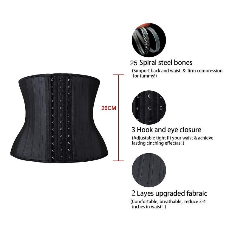 YIANNA Women s Underbust Latex Sports Girdle Short torso Waist Training corsets Tummy Control Sports Workout Hourglass Body Shaper Black S Walmart