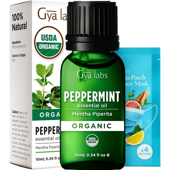 Gya Labs Organic Peppermint Essential Oil for Hair & Aromatherapy - (0.34 fl oz) - Premium Grade Natural Organic Peppermint Oil for Diffuser & Skin