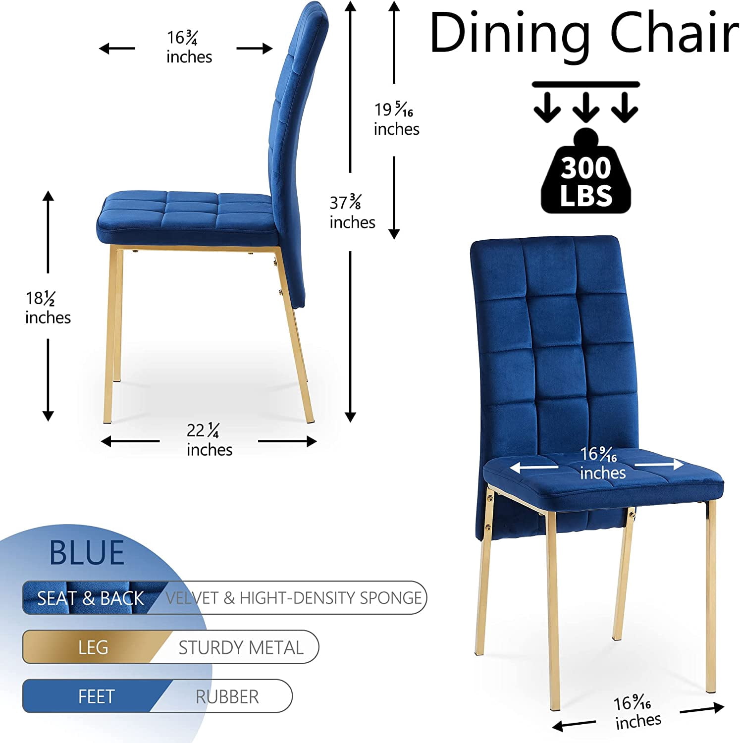 NORDICANA Velvet Dining Chair Set of 4, Comfy Room Chair Upholstered Side Chair Armless Living Chair Elegant Makeup Chair with Golden Metal Legs for Bedroom,Living Room, Restaurant