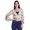 thumbnail image 1 of Moomaya Haut Court Imprimé pour Femmes Style Enveloppant Manches Longues à Volants Blouse d'Été Décontractée, 1 of 5