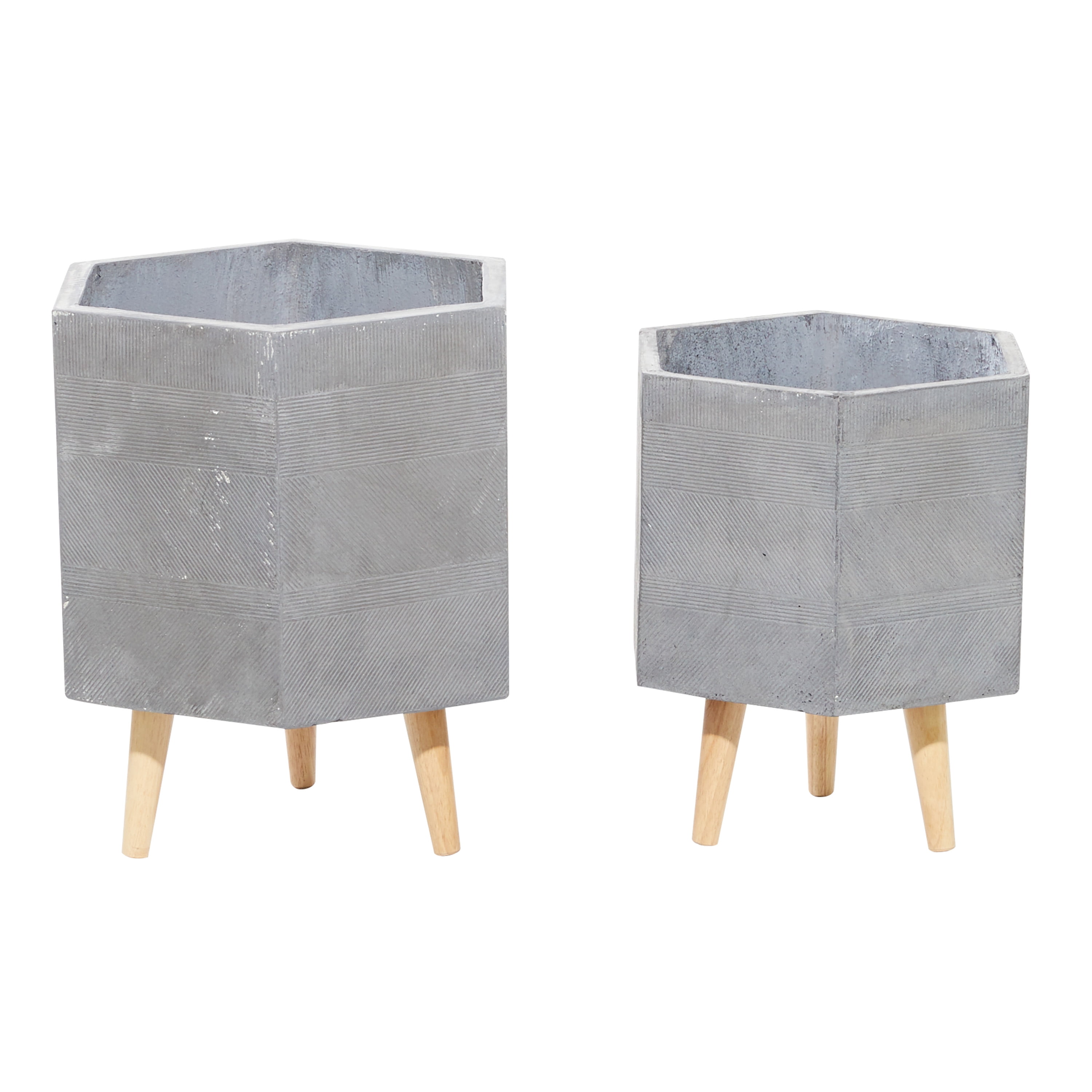 DecMode 15", 17" Grey Ceramic Contemporary Planter, 2 - Pieces