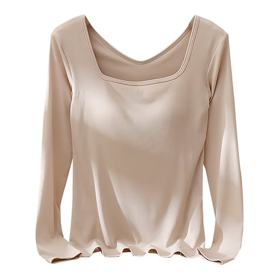 QASIEATN Sweatshirt for Graceful Women Fashion, Square Collar Bottom Shirt with A Chest Pad Integrated Long Sleeved T Shirt and Slim Fit Top, Womens Fall Tops