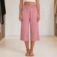 thumbnail image 6 of Yuanlook Women's Cropped Wide Leg Pants, Elastic Waist Large Patch Pockets Relaxed Capri Pants for Casual Outings and Weekend Gatherings S‑XXL, 6 of 9