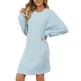 thumbnail image 5 of Deago Women's Knit Long Sleeve Dress Loose Fit Casual Crew Neck Flowy Mini Dresses with Pocket Fall Winter Fashion (Blue, M), 5 of 10