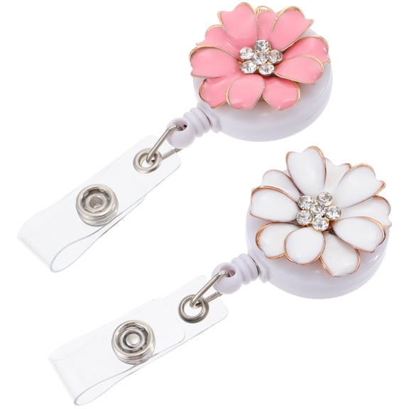 4 Pcs  Flower Rhinestone Badge Clip Retractable Badge Holder ID Name Badge Holders