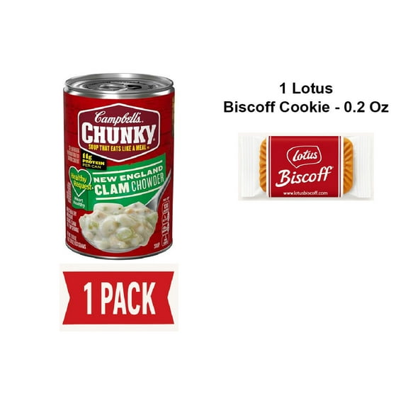 Campbells Chunky Soup, Healthy Request New England Clam Chowder, 18.8 Oz Can - Pack Of 1 & Lotus Biscoff Cookie - 0.2 Oz - 1 ct
