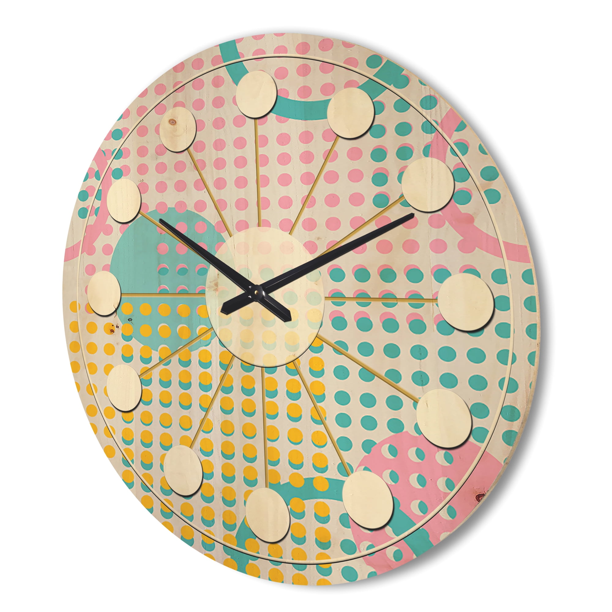 Designart 'Circular Retro Geometry' Mid-Century Modern Wood Wall Clock