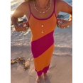 thumbnail image 5 of Womens Color Block Knit Maxi Dress Hot Pink & Orange Asymmetric Strapless, 5 of 5