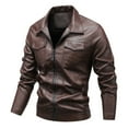 thumbnail image 2 of Ticikt Mens Leather Jacket Motorcycle Black Biker Jackets Vintage Faux Leather Outwear Casual Lightweight for Spring Fall,Color:Brown,L, 2 of 4