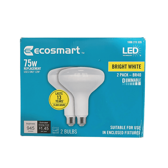 EcoSmart 75-Watt Equivalent BR40 Dimmable LED Light Bulb, Bright White (2-Pack)