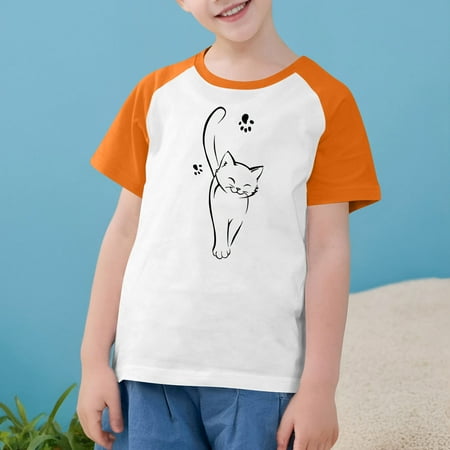 BLTIBY 2025 Toddler Girls Boys T-shirt Summer Cute Round Neck Short Sleeve Printed Tee Kids Fashion Pullover Top Orange 3-4 Years