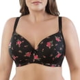 thumbnail image 2 of Casey Full Bust Padded Plunge T-Shirt Bra, Black with Rose Print, Black w/ Rose Print, 34C, 2 of 5
