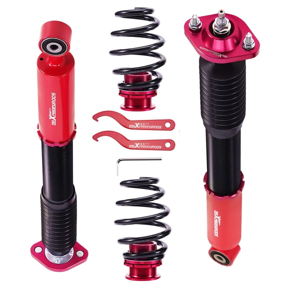 maXpeedingrods 2Pcs Rear Coilovers for BMW E46 1998-2007, 24 Levels Damper Adjustable Coilovers Suspension Kit, Height Adjustable Shock Absorber Struts, Lowering Kit Red
