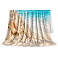 thumbnail image 2 of Tropical Beach Conch Shell Coastal, Peaceful Coastal Landscape Scene, Warm Flannel Blanket for Beach House and Living Room, Beach Lovers Housewarming Gift, Coastal Home Decor, 2 of 9