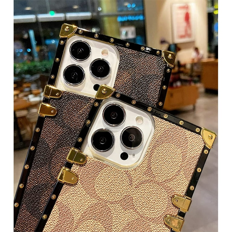 Designer Square Case Compatible with iPhone 11 Pro Max for Women, Luxury  Aesthetic Classic Pattern Leather Back Cover Soft Frame Metal nameplate  Cute Shiny Trunk iPhone 11 Promax - Coffee 