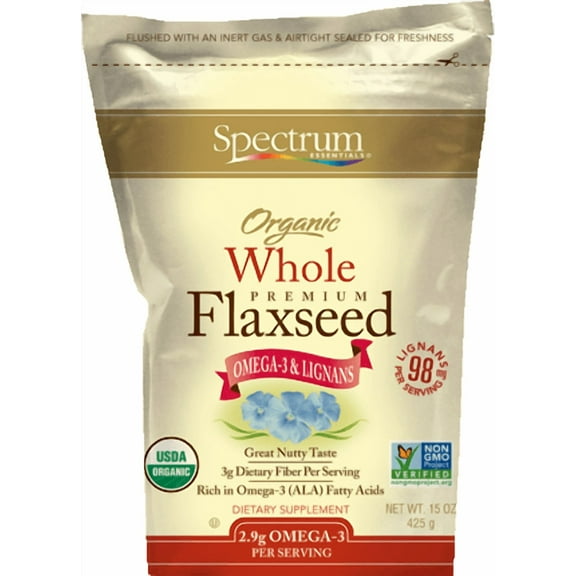 Pack of 3, Spectrum Essentials® Organic Whole Premium Flaxseed, 15 oz