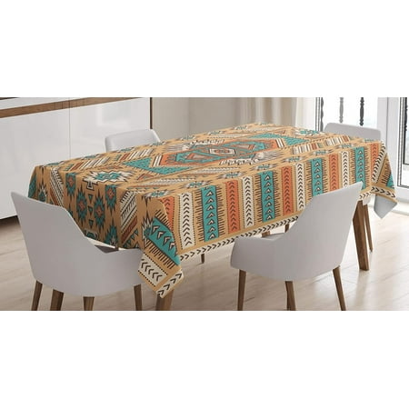 

RooRuns Moroccan Tablecloth Oriental Motif with Mix of Hippie Retro Circle Morocco Mosaic Lines Design Dining Room Kitchen Rectangular Table Cover