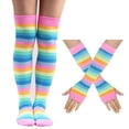 thumbnail image 1 of KAKOWELY Calcetines largos a rayas: conjunto de guantes sin dedos - Divertidos accesorios de disfraces para mujeres y niñas - Transpirables para Halloween, cosplay y fiestas temáticas, 1 of 4