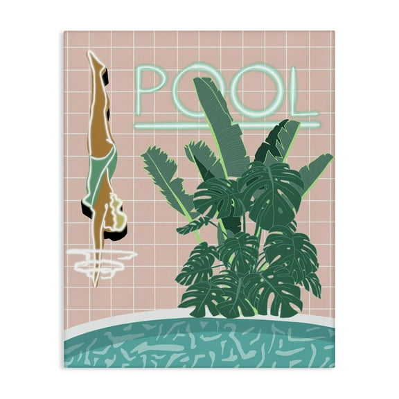 Stupell Industries Retro Diving Pool Typography Painting Gallery Wrapped Canvas Art Print Wall Art, 16 x 20