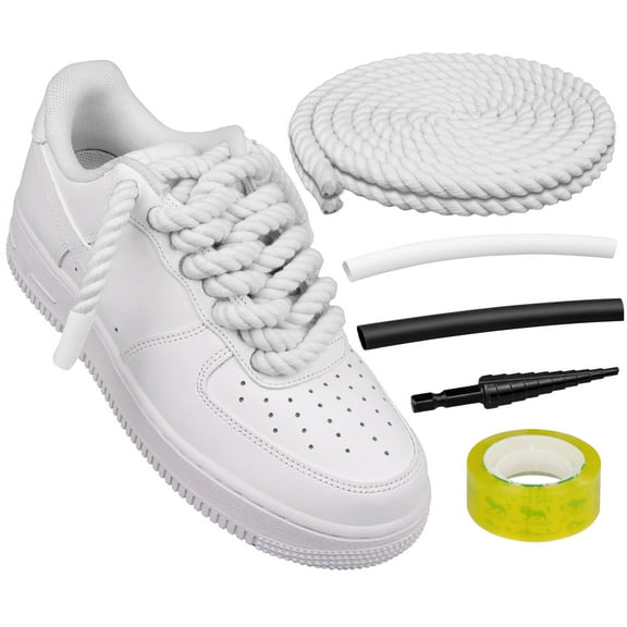 Endoto Thick Rope Shoe Laces for Air Force 1, Chunky Twisted Round Cotton Shoelaces with DIY Custom Accessories for AF Sneaker Shoes(Color:White,Size:8.5MM)