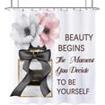 thumbnail image 5 of Perfume Bottle Shower Curtain Pink Floral Flower Shower Curtain for Bathroom Set Girly Fashion Makeup Inspirational Quotes Fabric Waterproof Shower Curtain for Bathtub 72x72 Inch with Hooks, 5 of 6
