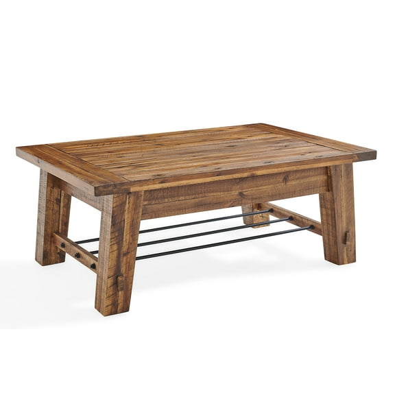 Alaterre Furniture Durango 48 in. Industrial Wood Storage Coffee Table, 250 lb Capacity, Acacia Solid Wood Finish, Farmhouse Rustic Accent for Living Room